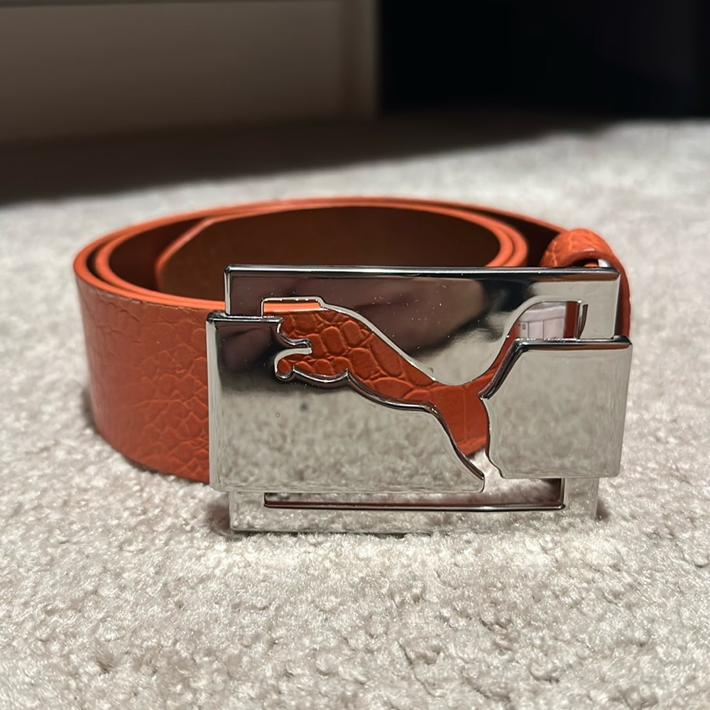 Puma Golf Highshine Crocodile Leather Orange Belt | Rickie Fowler | Small